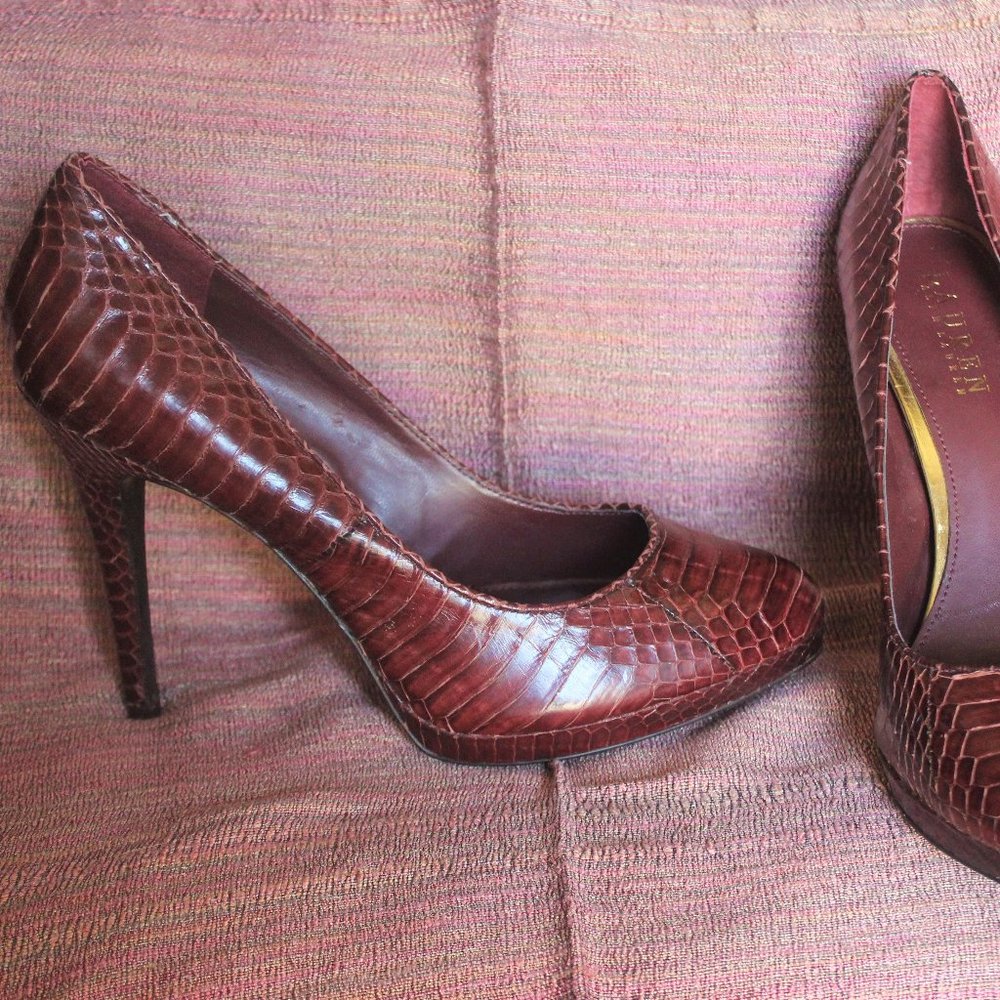 Ralph Lauren Brown Snakeskin Pumps 9.5